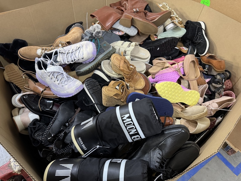 Liquidation pallet containing assorted footwear